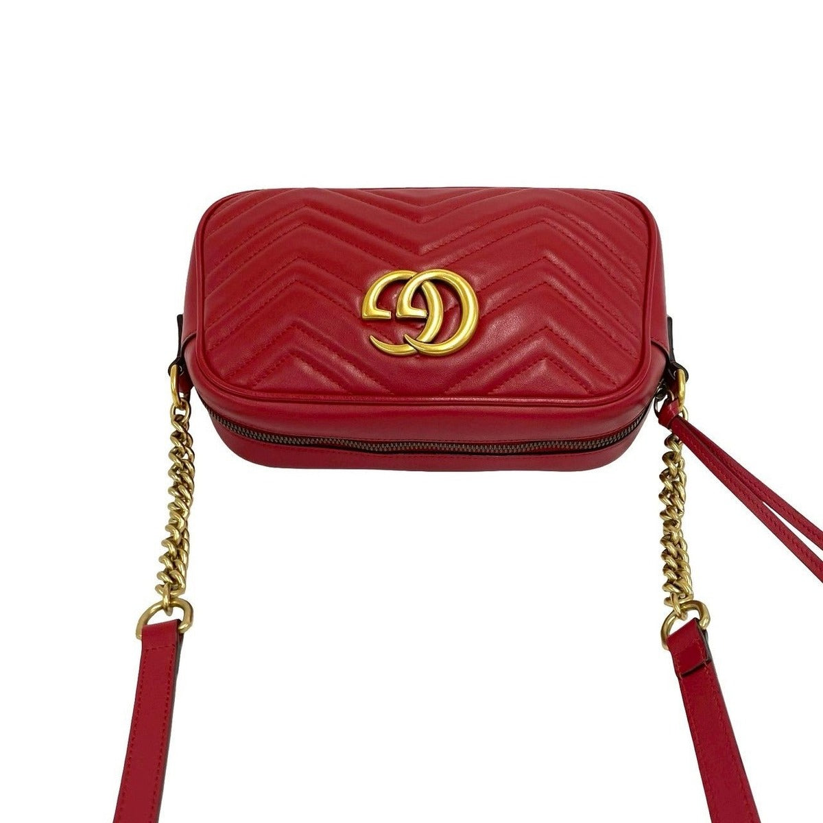 Gucci GG Marmont Logo Quilted Leather Shoulder Bag Pochette Red — view 4
