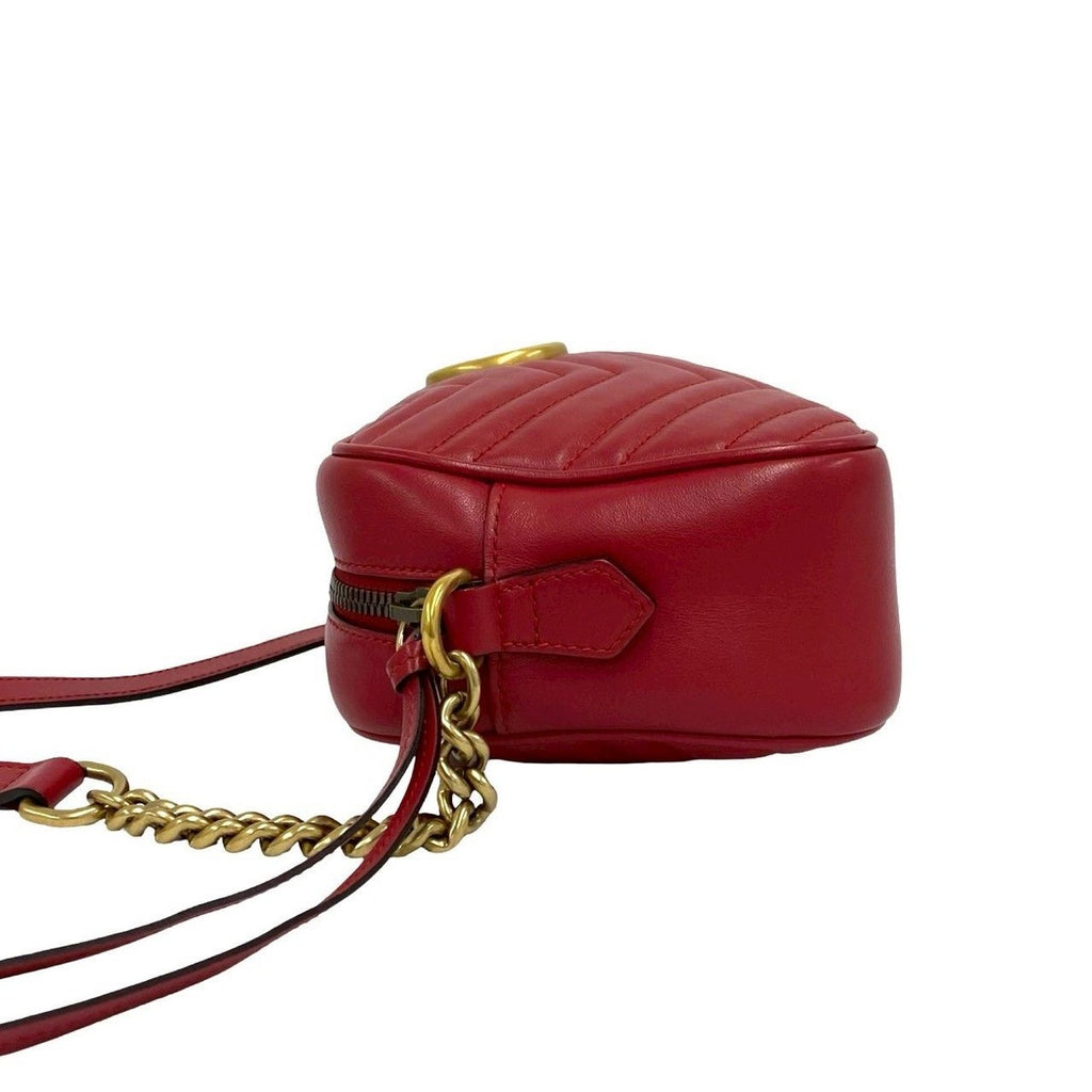 Gucci GG Marmont Logo Quilted Leather Shoulder Bag Pochette Red — view 5