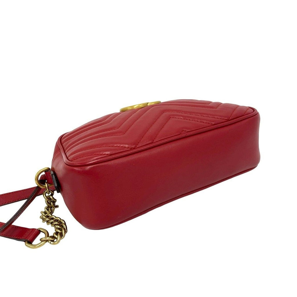 Gucci GG Marmont Logo Quilted Leather Shoulder Bag Pochette Red — view 7
