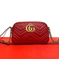 Gucci GG Marmont Logo Quilted Leather Shoulder Bag Pochette Red