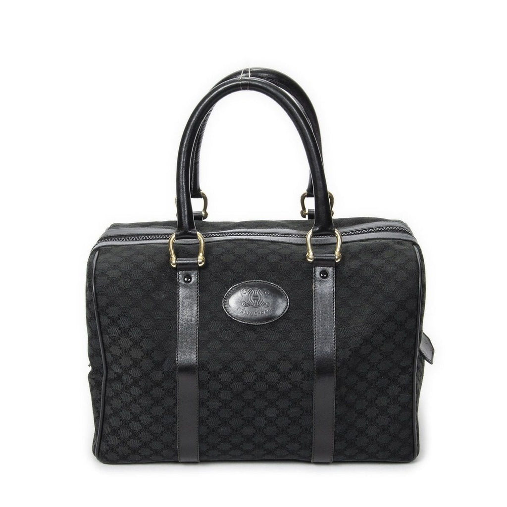 Celine Vintage Boston Black Macadam Canvas Shoulder Bag