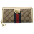 Gucci GG Supreme Wallet Card Case White Beige Leather Gold
