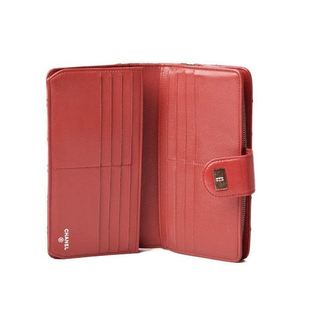 Chanel Long Wallet Leather Rouge Red Vintage Silver Hardware — view 2