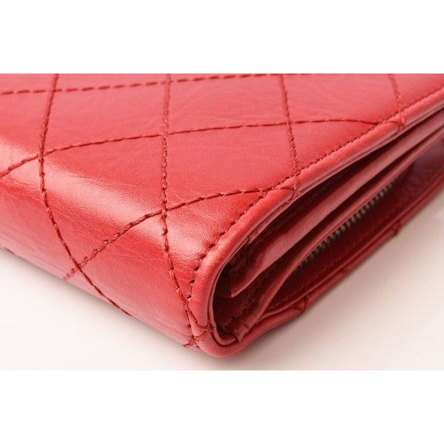 Chanel Long Wallet Leather Rouge Red Vintage Silver Hardware — view 4