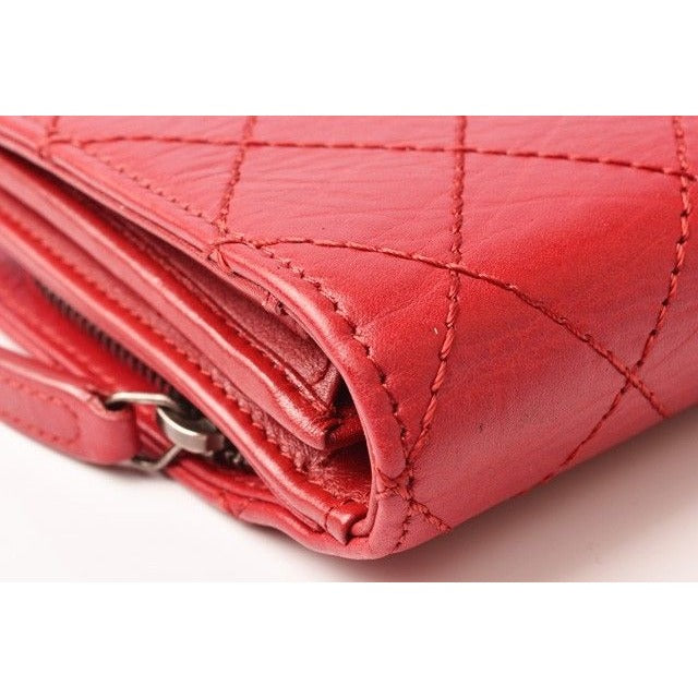 Chanel Long Wallet Leather Rouge Red Vintage Silver Hardware — view 5