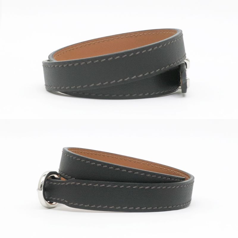 Hermes Leather Bracelet Trench Black Silver Hardware Size T5 — view 4
