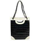 Chanel Shoulder Bag Logo Choco Bar Enamel Leather Black