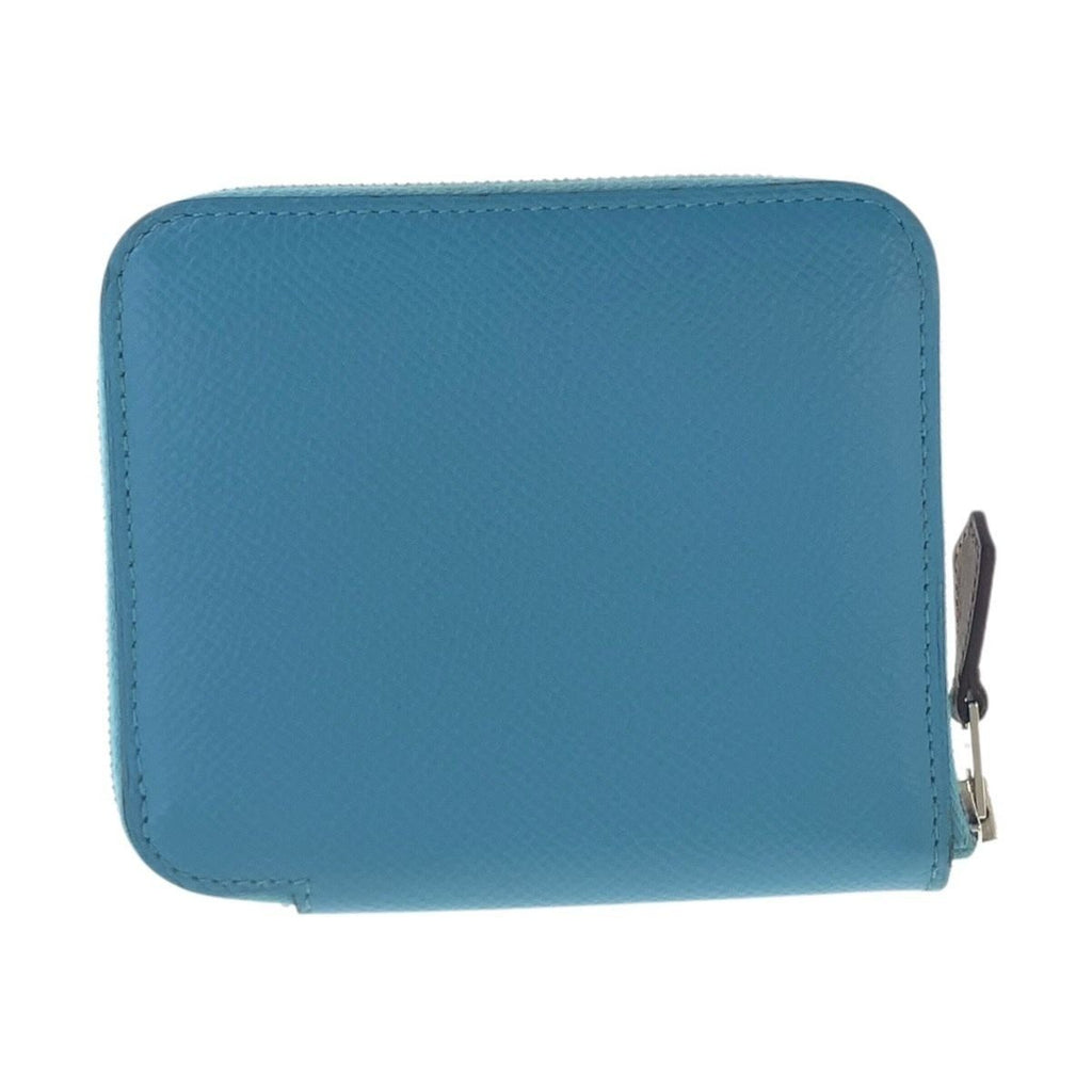 Hermes Azap Compact Silk in Blue Silver Leather Fold Wallet Coin Purse