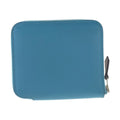 Hermes Azap Compact Silk in Blue Silver Leather Fold Wallet Coin Purse