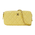 Chanel Wallet Shoulder Quilted Caviar Leather Yellow Gold Chain Logo Glittering