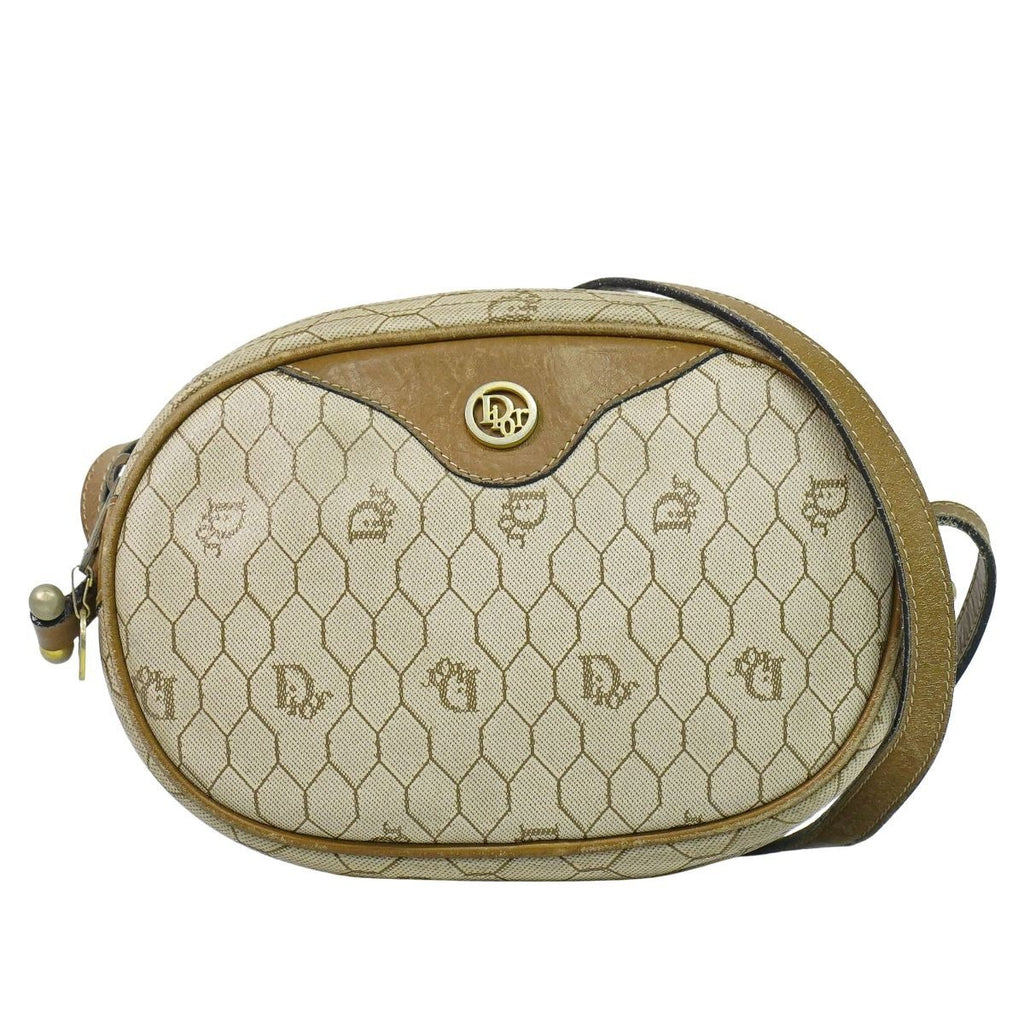 Dior Christian Honeycomb Pattern Shoulder Bag Pochette Beige