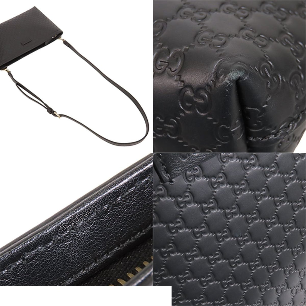 Gucci Micro Guccissima Shoulder Bag Black Leather 2-Way Clutch — view 5