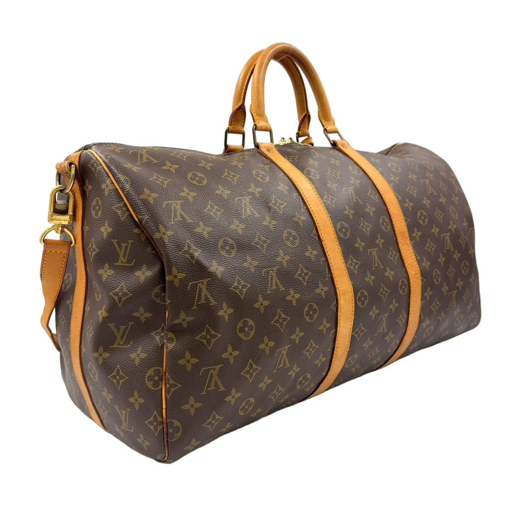 Louis Vuitton Keepall 55 Monogram Leather Brown Boston Bag Gold — view 2