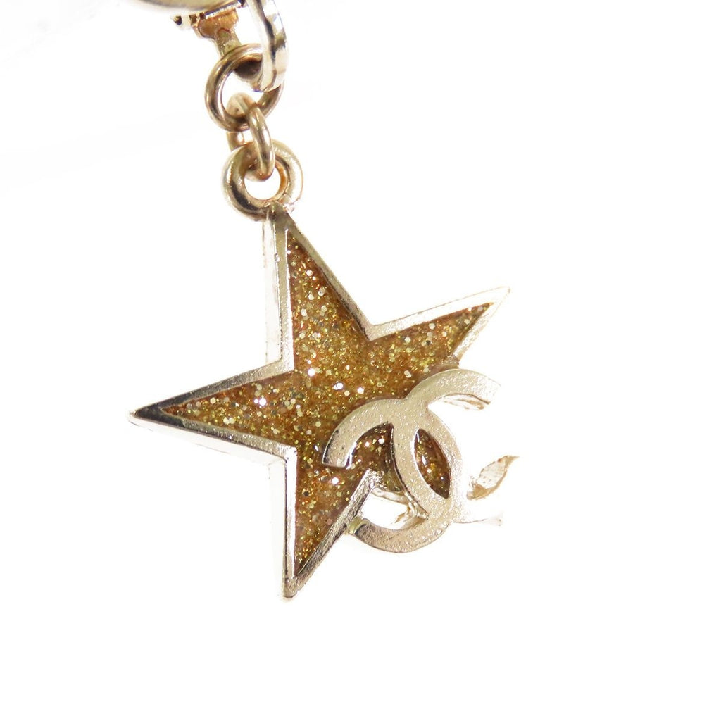 Chanel CC Logo Star Earrings Gold Metal Resin Glitter — view 3