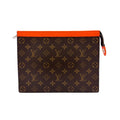 Louis Vuitton Pochette Voyage MM Monogram Macassar Leather Orange Brown Clutch