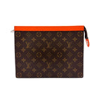 Louis Vuitton Pochette Voyage MM Monogram Macassar Leather Orange Brown Clutch