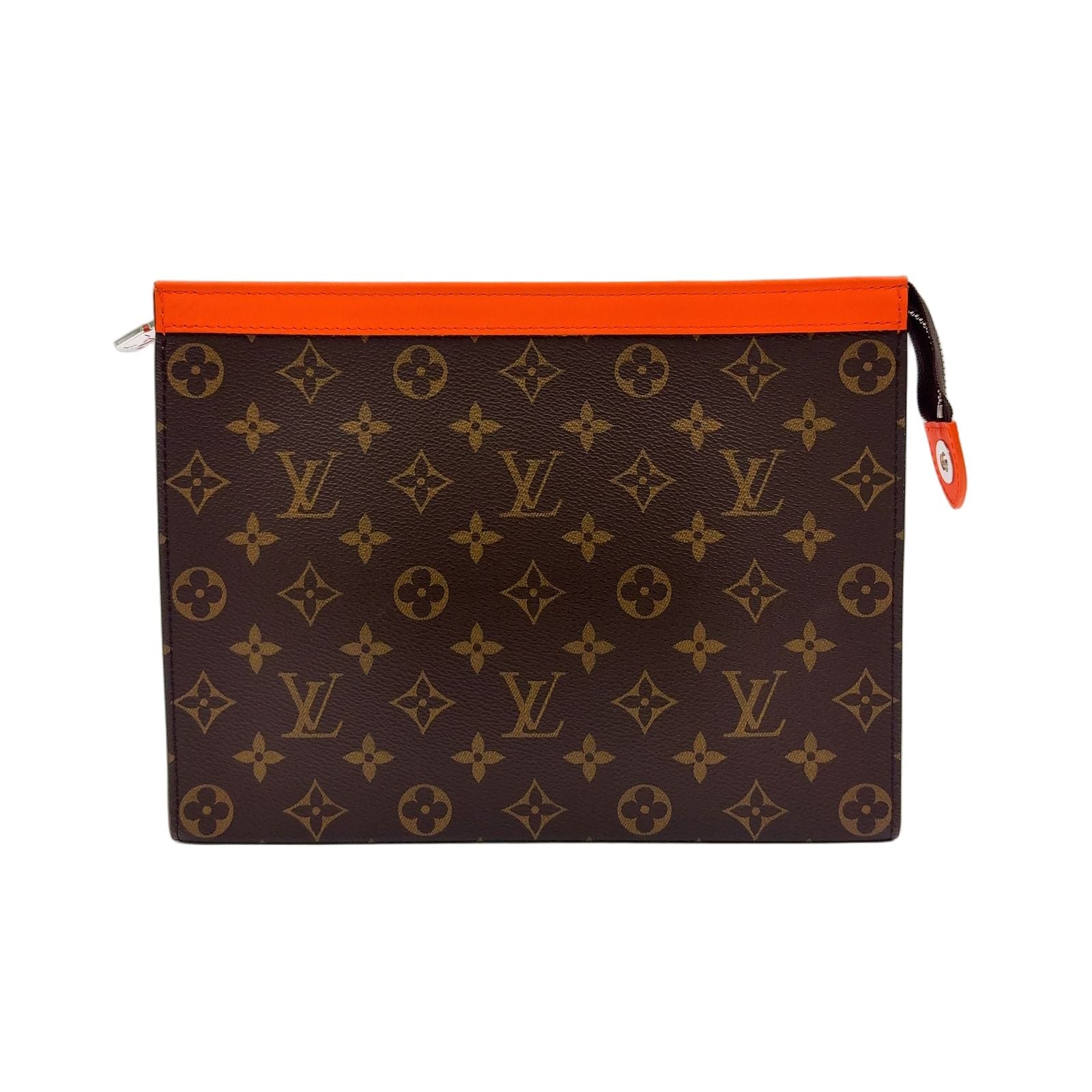 Louis Vuitton Pochette Voyage MM Monogram Macassar Leather Orange Brown Clutch