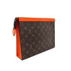 Louis Vuitton Pochette Voyage MM Monogram Macassar Leather Orange Brown Clutch — view 2