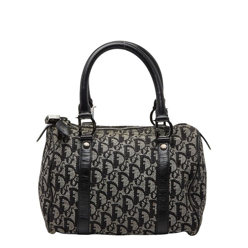 Dior Trotter Mini Boston Bag Black Beige Canvas Leather