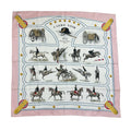 Hermes Carre 90 Noir Silk Pink White Scarf