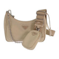 Prada Re-Nylon 2-Way Shoulder Bag Nylon Beige Silver Classic Triangle Logo
