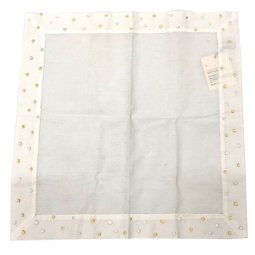 Hermes Cotton Handkerchief Embroidered Dot Bandana Pocket Chief White