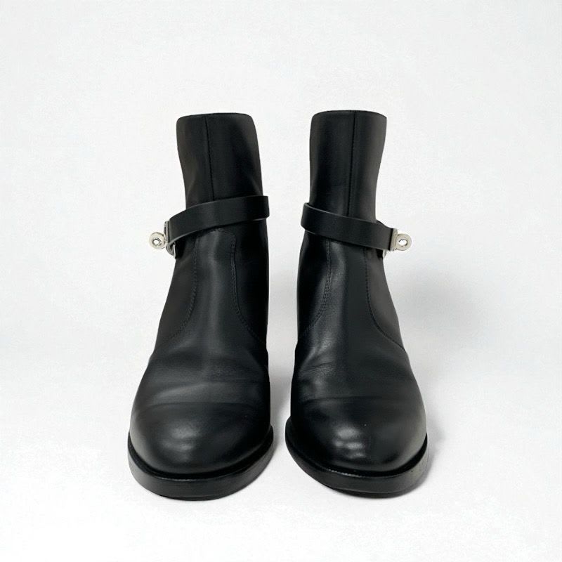 Hermes Frenchie Boots Short Shoes Leather Black Silver Kelly Hardware — view 2
