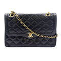 Chanel Limited Edition Quilted Double Flap Lambskin Black Shoulder Bag Gold