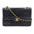 Chanel Limited Edition Quilted Double Flap Lambskin Black Shoulder Bag Gold