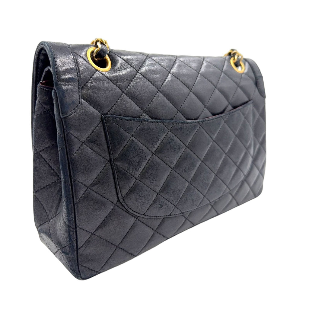 Chanel Limited Edition Quilted Double Flap Lambskin Black Shoulder Bag Gold — view 2