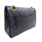 Chanel Limited Edition Quilted Double Flap Lambskin Black Shoulder Bag Gold — view 2