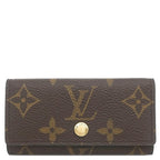 Louis Vuitton Key Case Multicles 4 Monogram Canvas Gold Brown Key Holder Coin