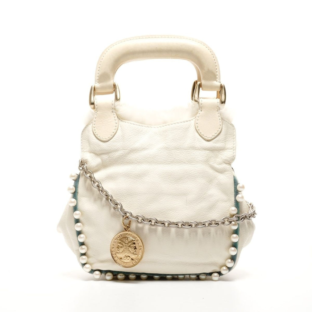 Fendi Shoulder Bag Fur Leather Mini Pearl 2-Way Ivory