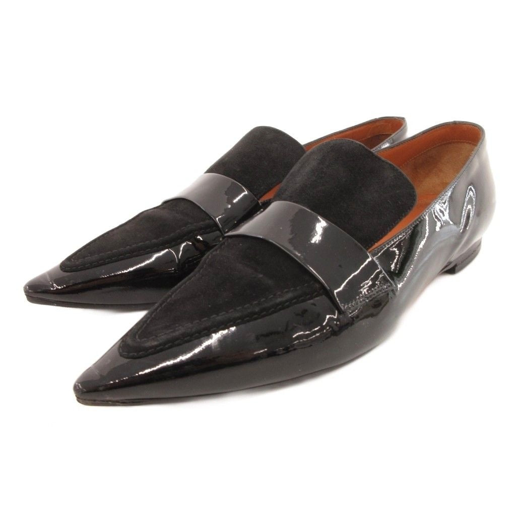 Celine Loafers Slip on Pointed Toe Patent Suede 38 Black