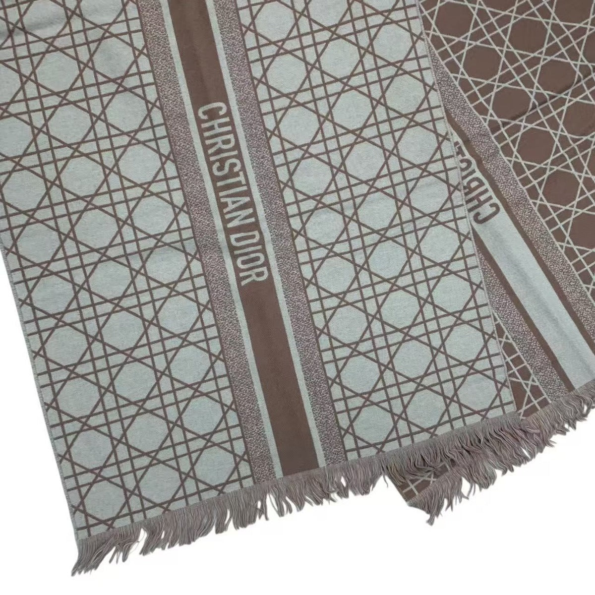 Dior Christian Cannage Cashmere Muffler Shawl Beige Scarf — view 5
