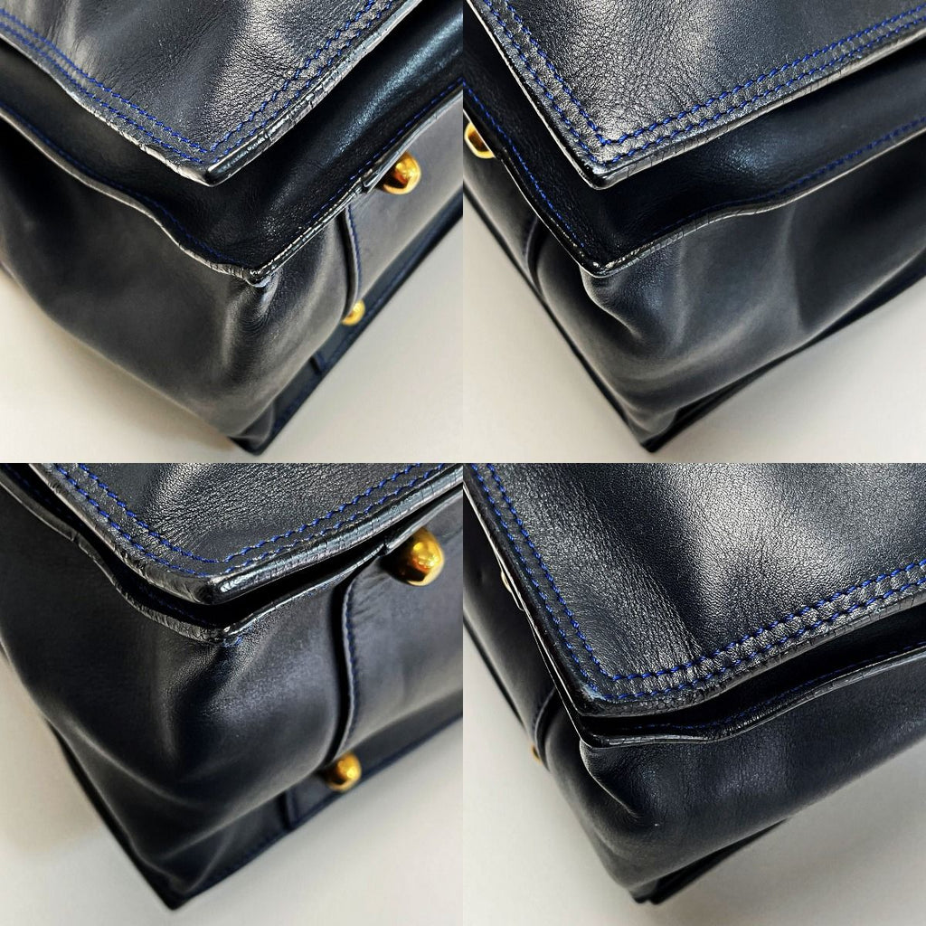 Loewe Anagram Flamenco 30 Navy Blue Stitch Tote Bag Gold Hardware — view 9