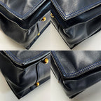 Loewe Anagram Flamenco 30 Navy Blue Stitch Tote Bag Gold Hardware — view 9