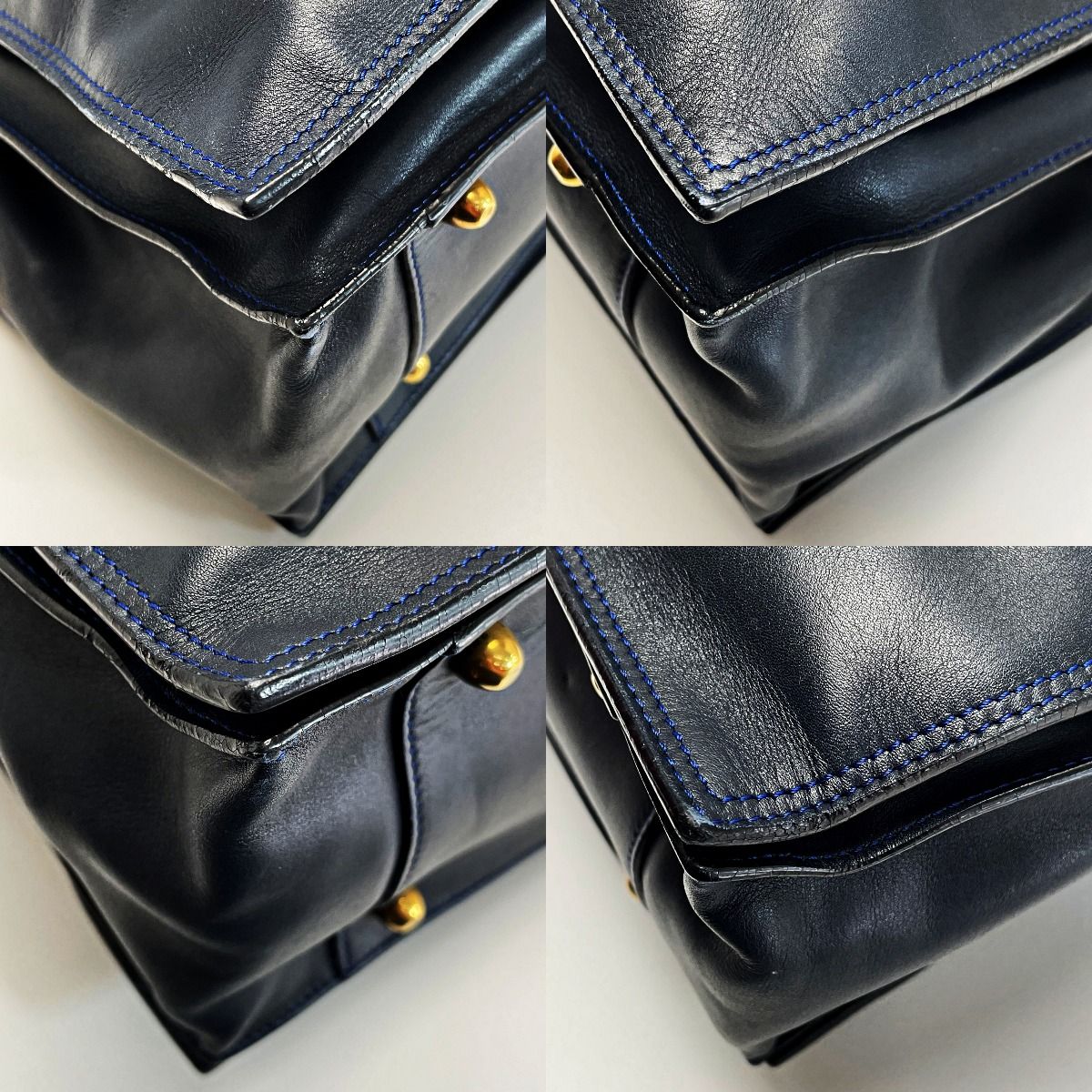 Loewe Anagram Flamenco 30 Navy Blue Stitch Tote Bag Gold Hardware — view 9