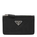 Prada Triangle Logo Plate Coin Case Card 2 Mc084 Black Sapphire Leather