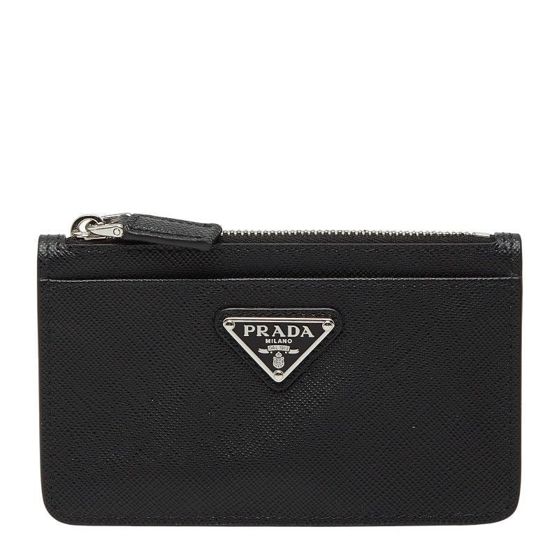 Prada Triangle Logo Plate Coin Case Card 2 Mc084 Black Sapphire Leather — view 2