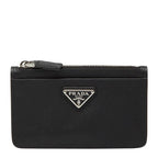 Prada Triangle Logo Plate Coin Case Card 2 Mc084 Black Sapphire Leather — view 2