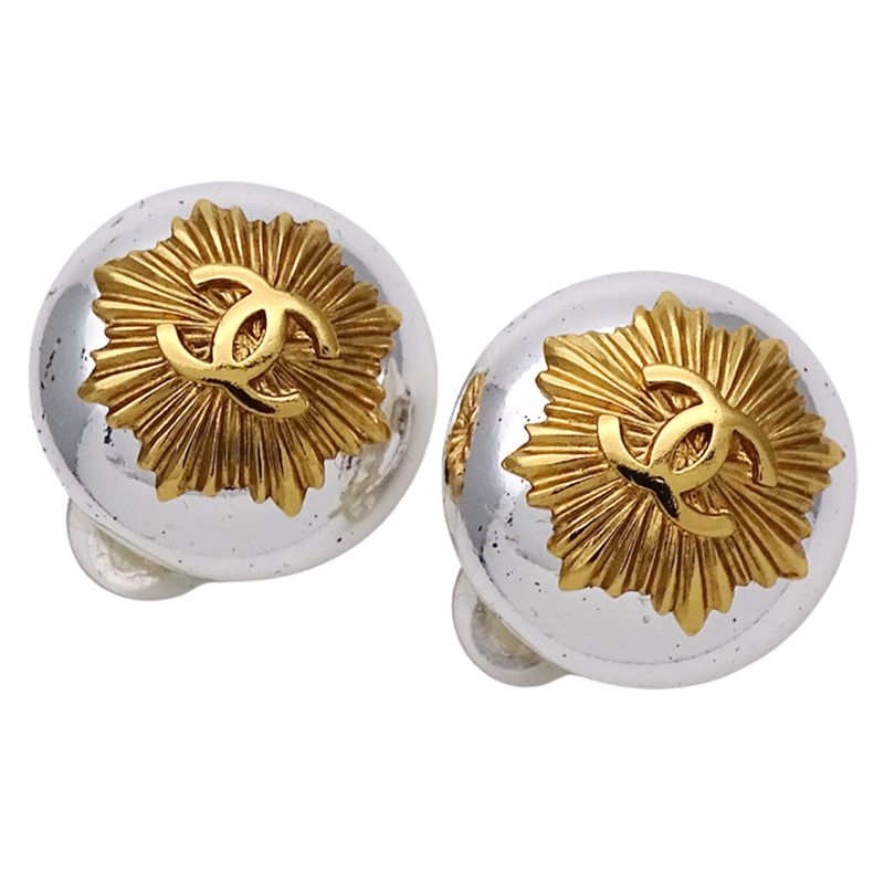 Chanel Coco Mark Metal GP Silver Gold Round Vintage — view 4