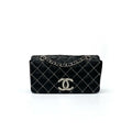 Chanel Bag Shoulder Leather Black Silver Mini Quilted Single