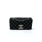 Chanel Bag Shoulder Leather Black Silver Mini Quilted Single