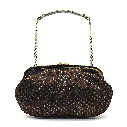 Louis Vuitton Monogram Satin Ommonier Clasp Chain Bag Brown Gold