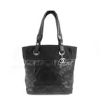 Chanel Paris Biarritz PM Black Silver Nylon Tote Bag