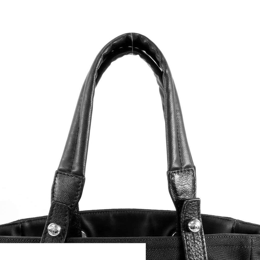 Chanel Paris Biarritz PM Black Silver Nylon Tote Bag — view 4