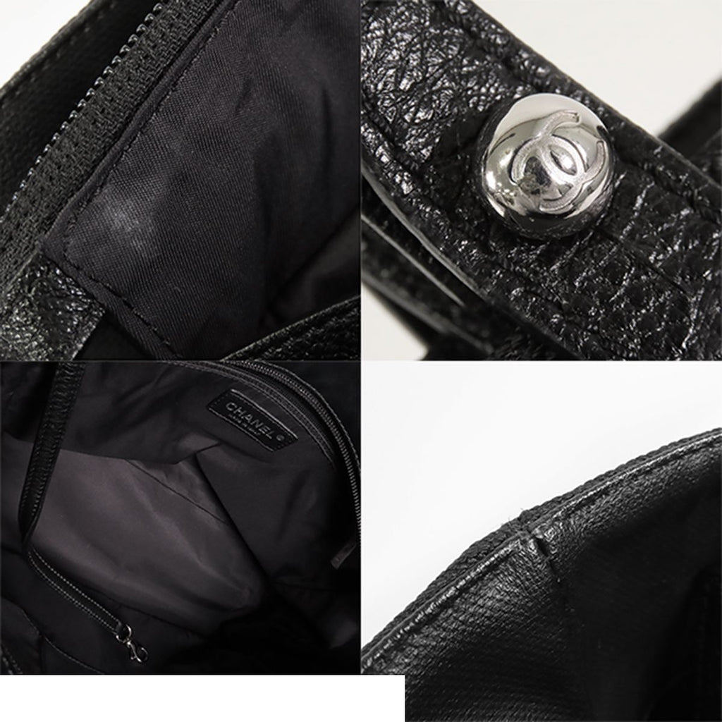 Chanel Paris Biarritz PM Black Silver Nylon Tote Bag — view 8