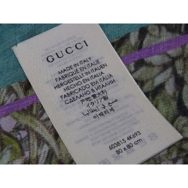 Gucci Yuko Higuchi Rayon and Silk Animal Scarf Pink Green Ap9663 — view 5