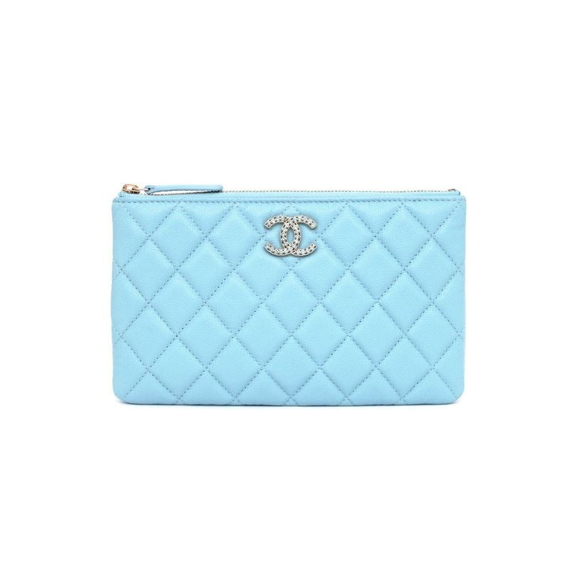 Chanel Flat Pouch Quilted Light Blue Gdhardware Caviar — view 2